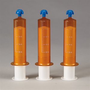 Comar® Oral Dispensers with Tip Caps, 20mL, Amber with White Plunger