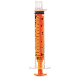 Enteral Syringe with ENFit Connector 3 mL, Clear with Orange Plunger