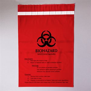  Stick-On Biohazard Bags, Large, 12 x 14