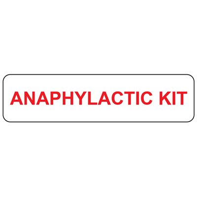Label "ANAPHYLACTIC KIT" Red Ink / White