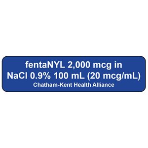 Label "fentaNYL 2,000 mcg in NaCl..." White Ink / Royal Blue