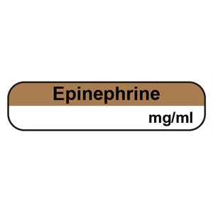 Label "Epinephrine mg / ml" Top: Black Ink / Brown, Bottom: Black Ink / White