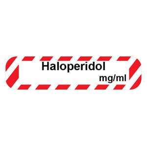 Label "Haloperidol mg / ml" Black Ink / Red Stripes