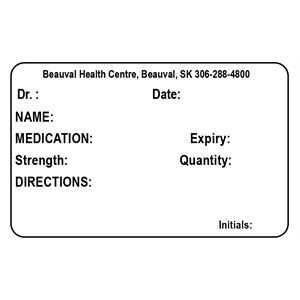 Label: Beauval Health Centre, Veauval, SK...